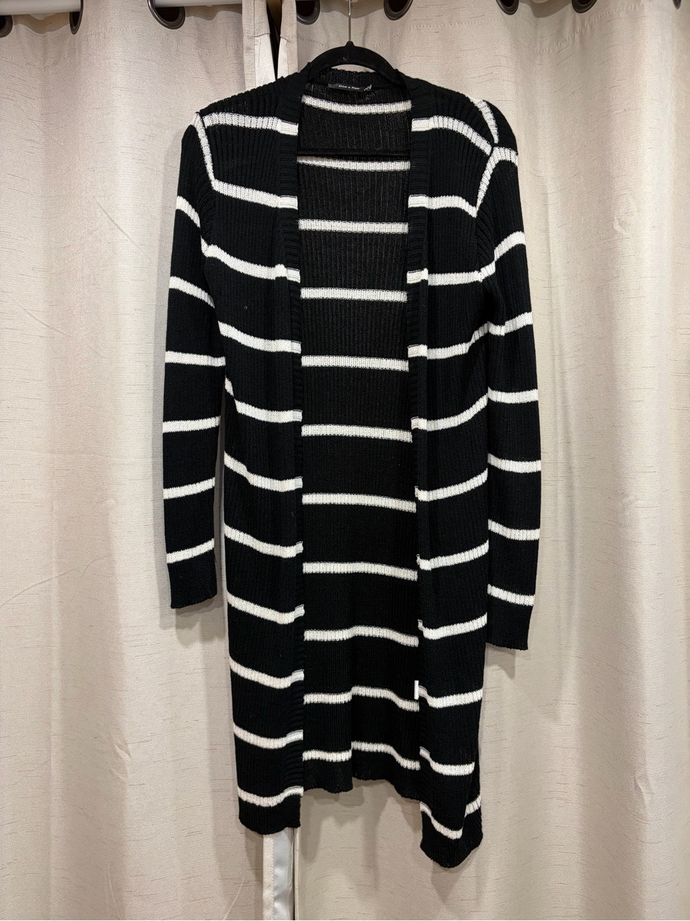 Doe & Rae Black & White Striped Long Cardigan